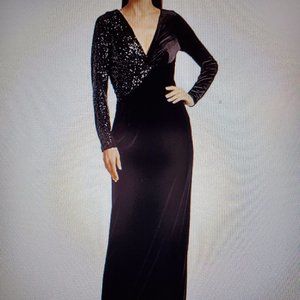 Rickie Freeman for Teri Jon Black By Stretch-velvet Sequin Gown Formal Dress